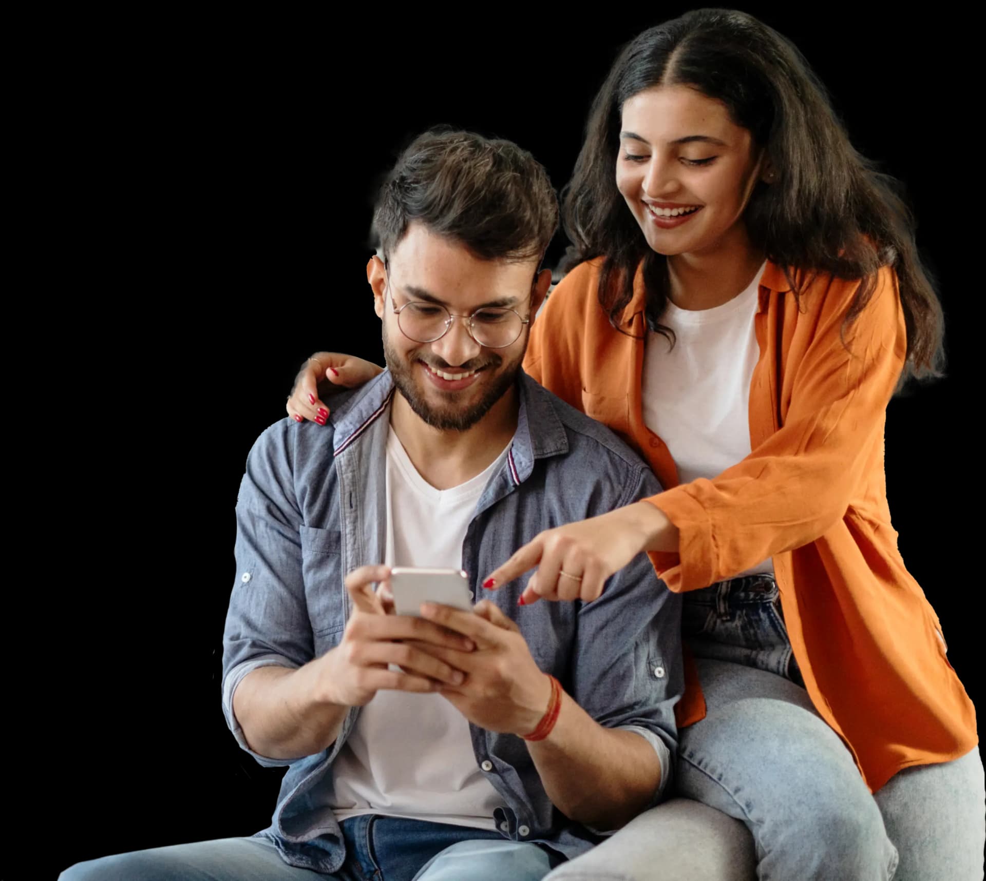 Happy couple reviewing phone screen together, impressed by the Alyve Health seamless healthcare experience